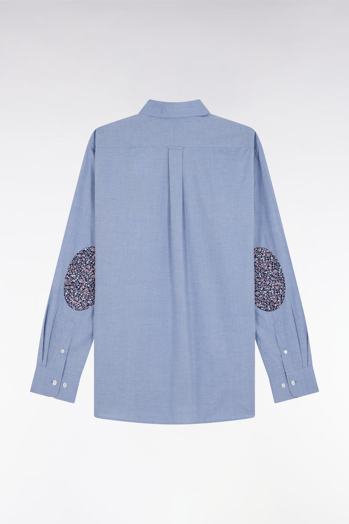 Chemise en coton bleu ciel coudière coupe droite