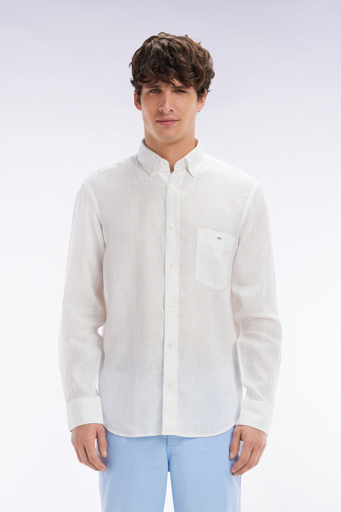 Straight-fit white linen shirt