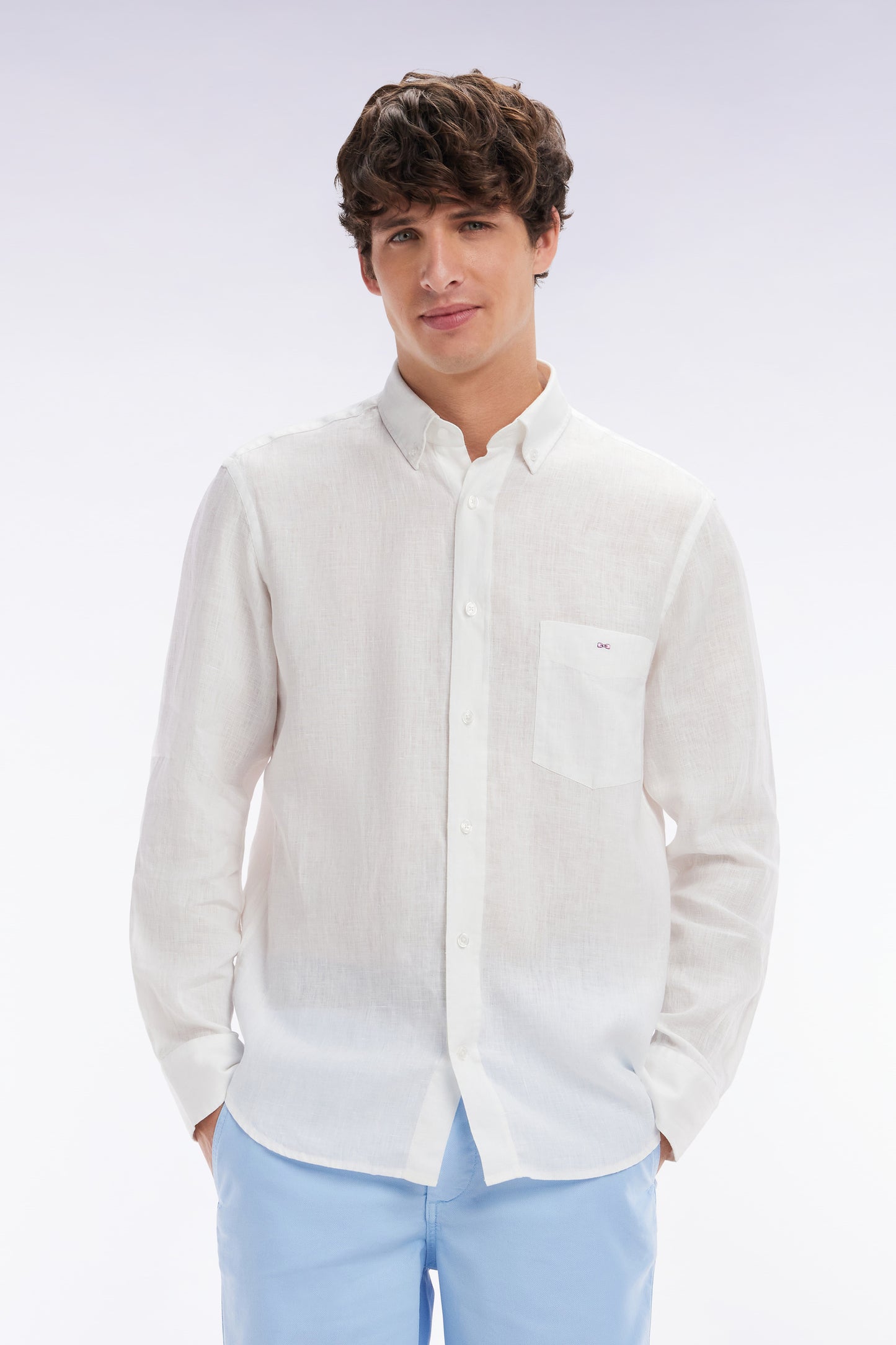 Straight-fit white linen shirt