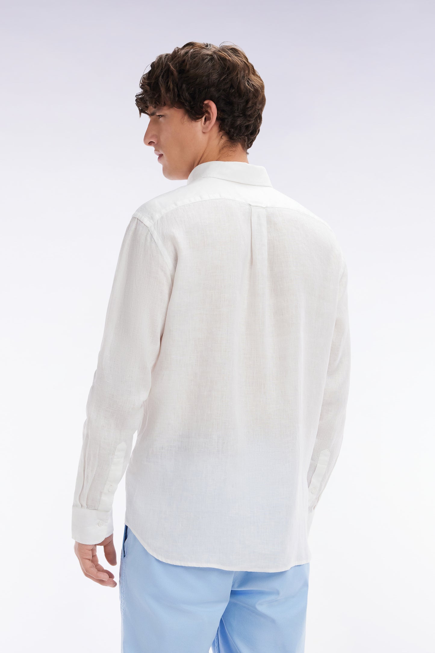 Straight-fit white linen shirt