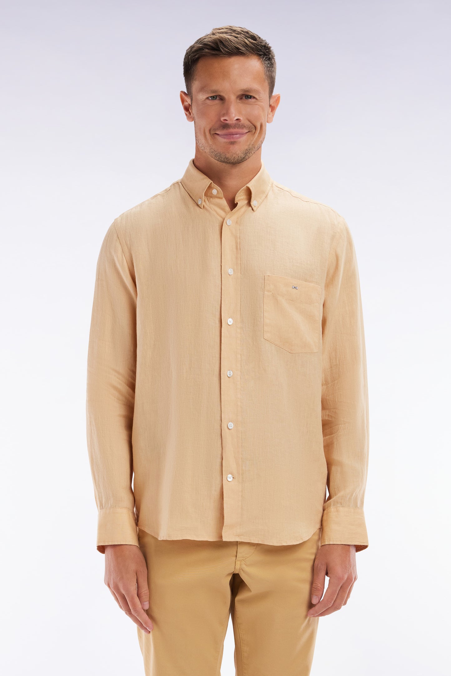 Straight-fit camel linen shirt