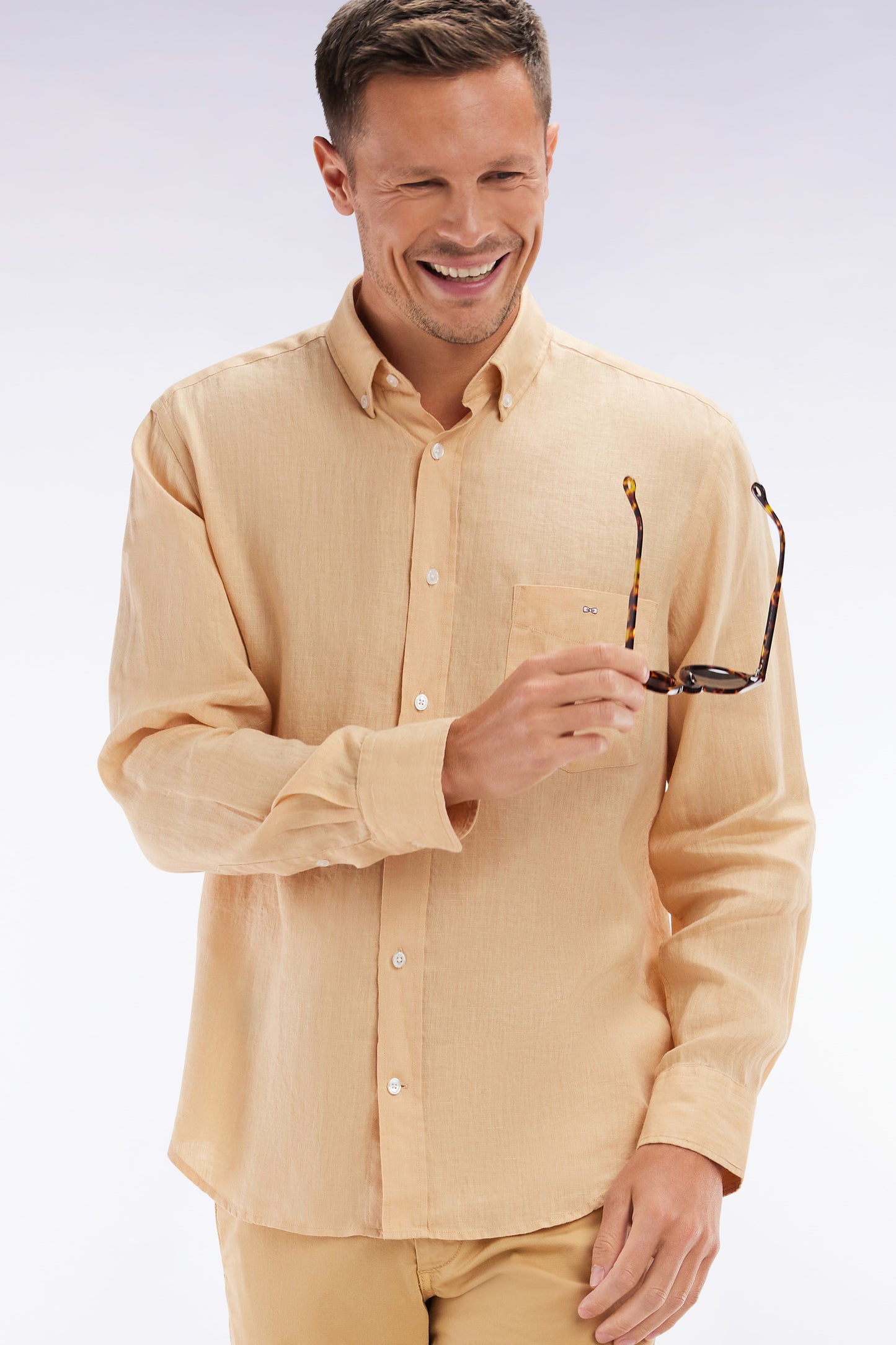 Straight-fit camel linen shirt