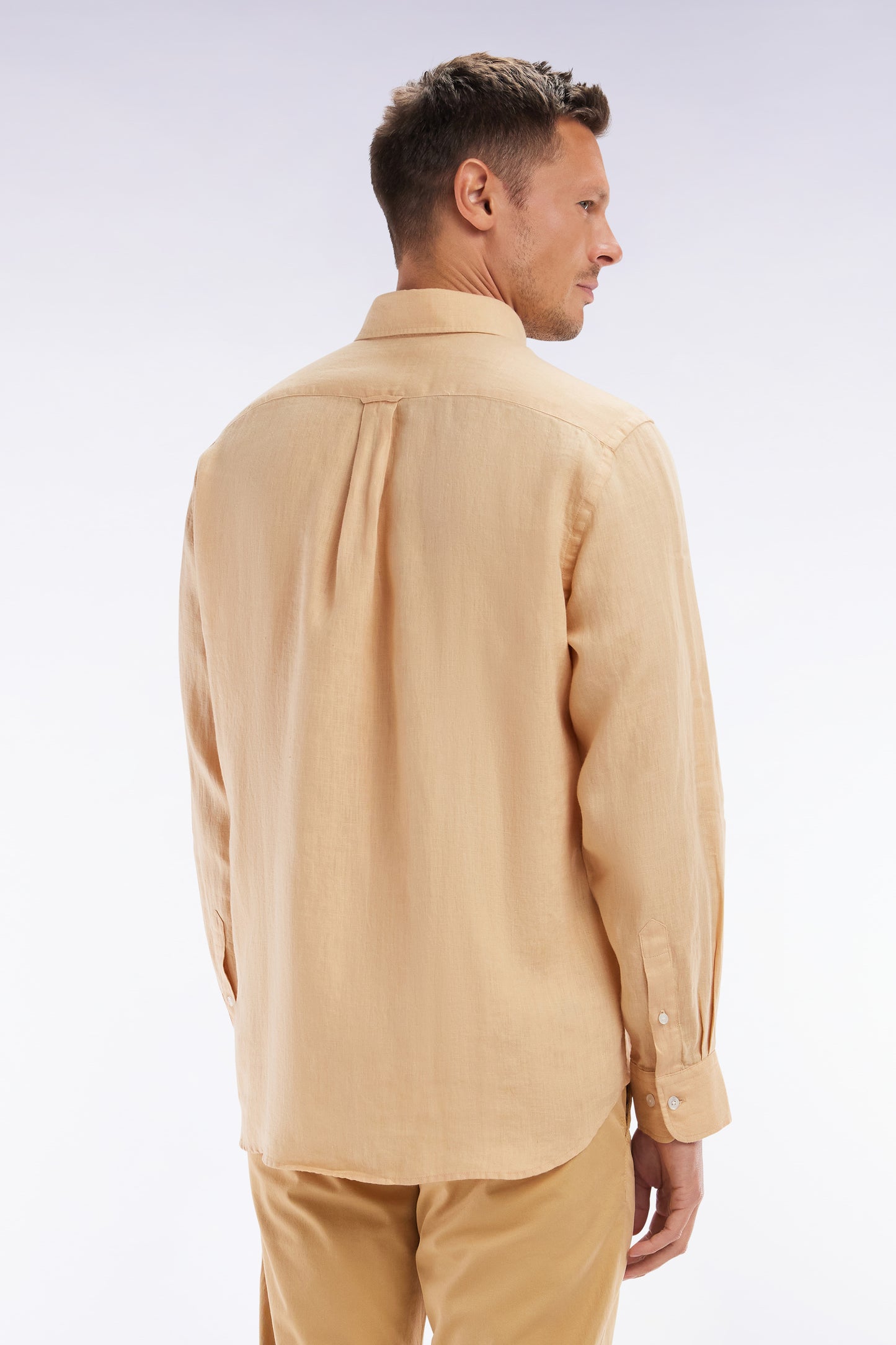 Straight-fit camel linen shirt