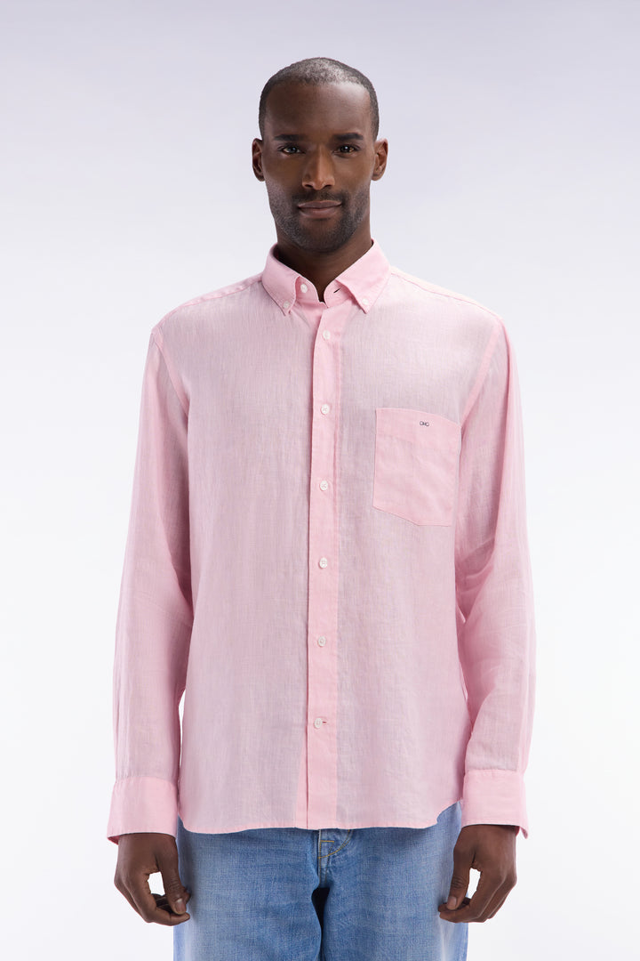 Chemise en lin rose unie coupe droite