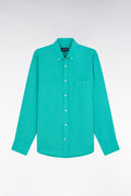 Chemise en lin vert unie coupe droite