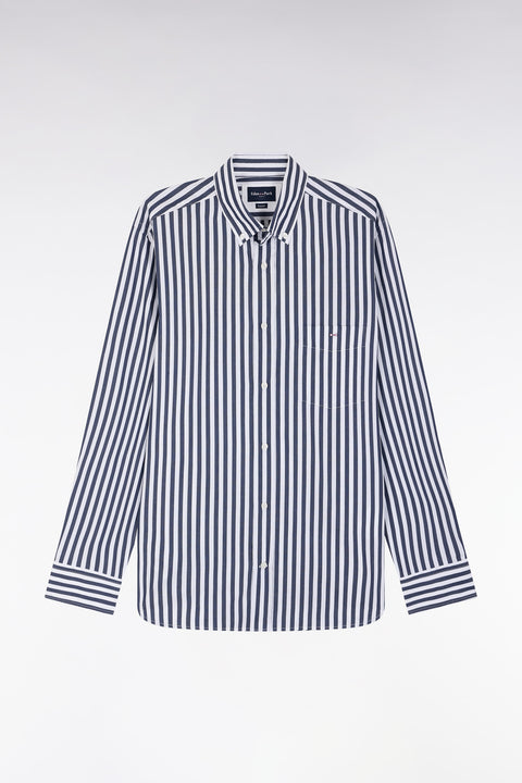 Straight-fit striped navy cotton shirt - Image 2