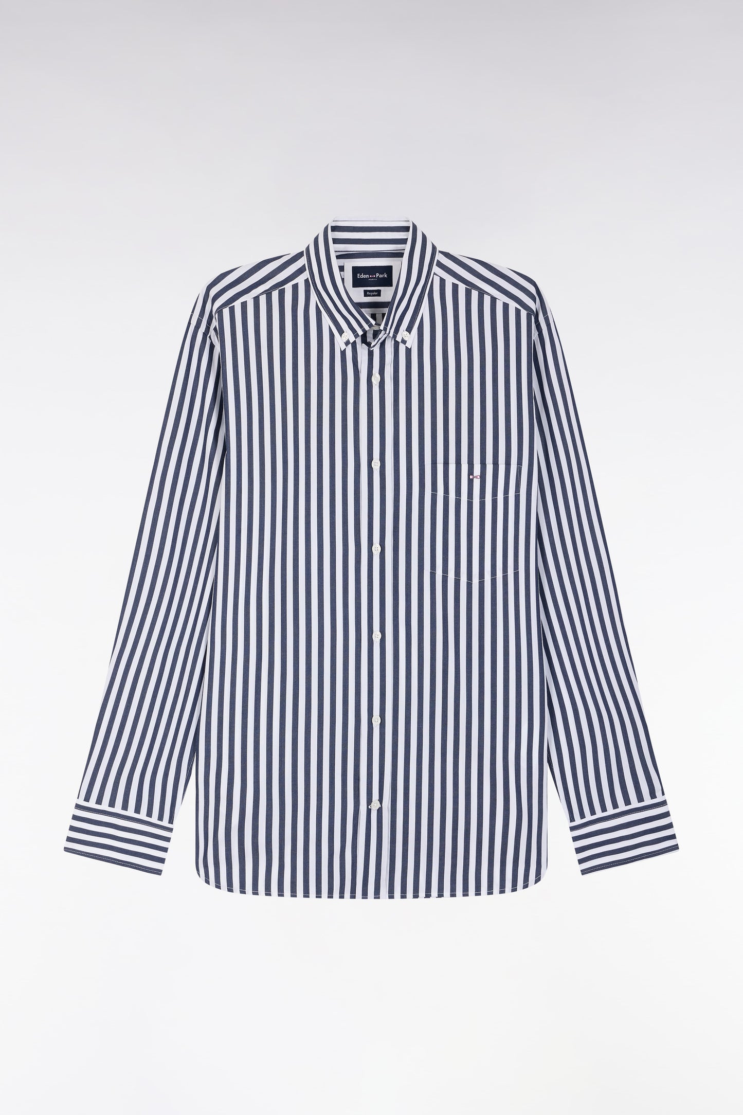 Chemise à rayures bâtons en coton marine coupe droite