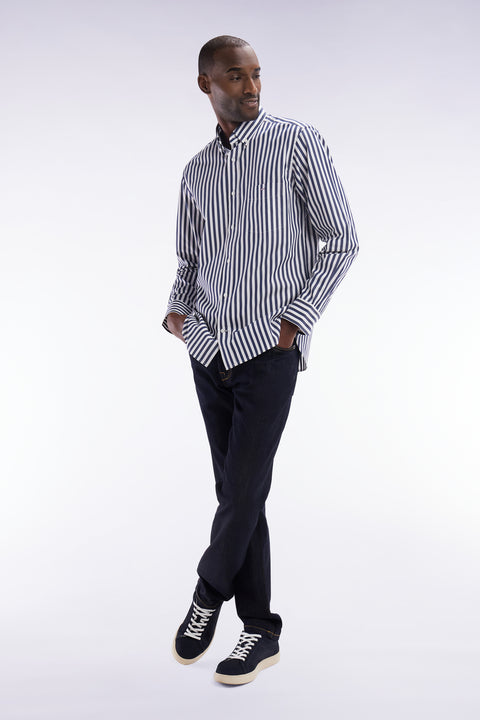 Straight-fit striped navy cotton shirt - Image 3