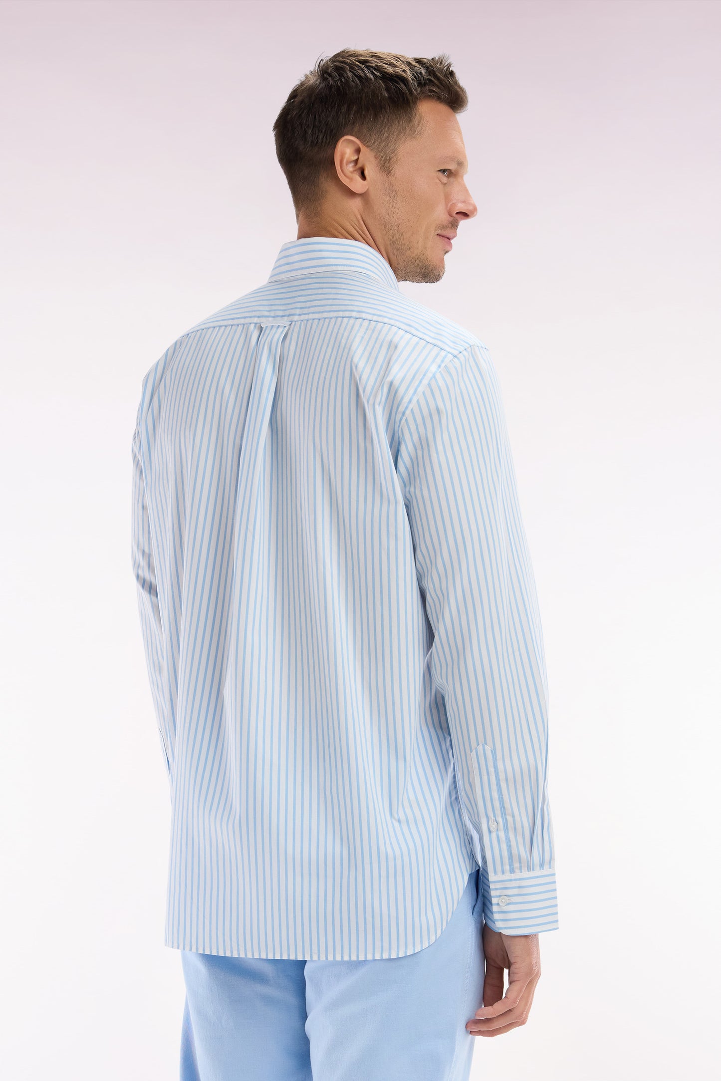 Straight-fit striped sky blue cotton shirt