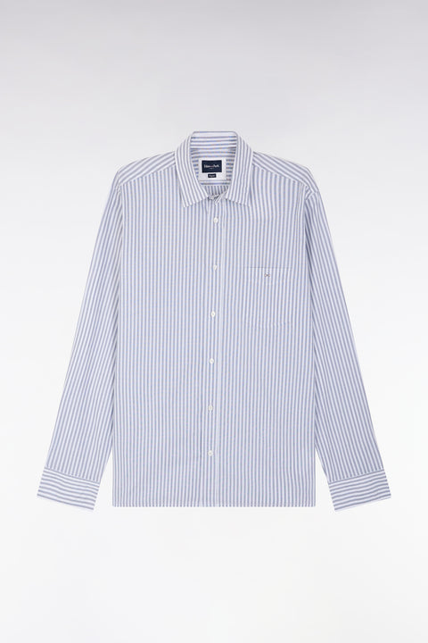 Straight-fit dark blue striped cotton shirt - Image 2