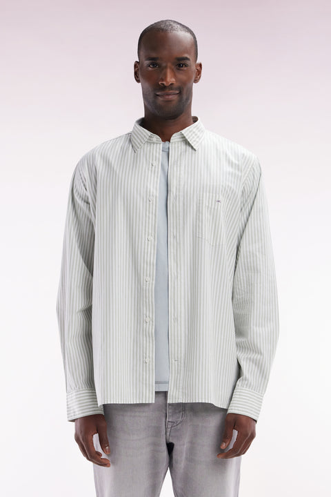 Chemise en coton à rayures grises coupe droite - Image 1