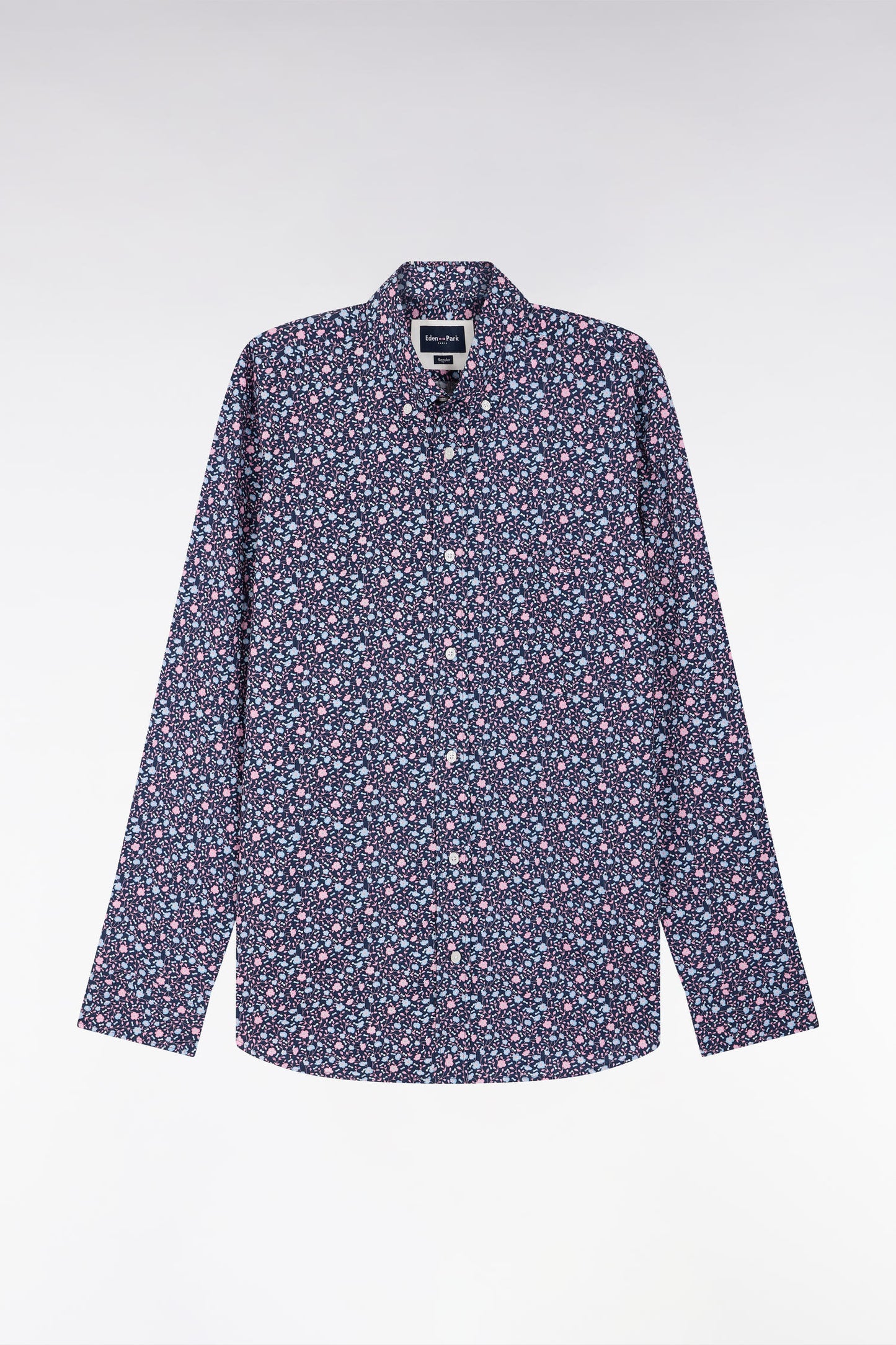 Chemise à micromotifs en coton marine coupe droite