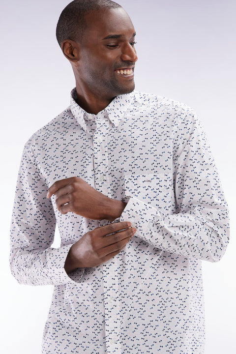 Chemise en popeline de coton écrue microimprimé nœud papillon coupe droite - Image 3