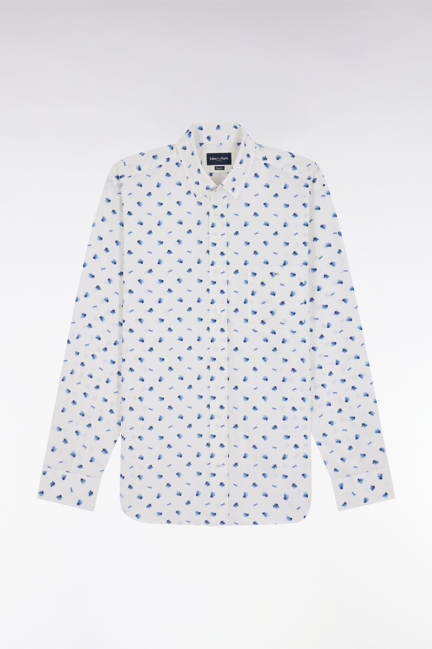 Chemise à micromotifs nœuds marine en coton écru coupe droite
