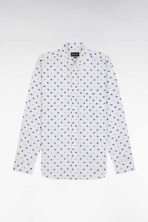 Chemise à micromotifs nœuds marine en coton écru coupe droite - Image 2