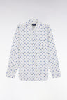 Chemise à micromotifs nœuds marine en coton écru coupe droite
