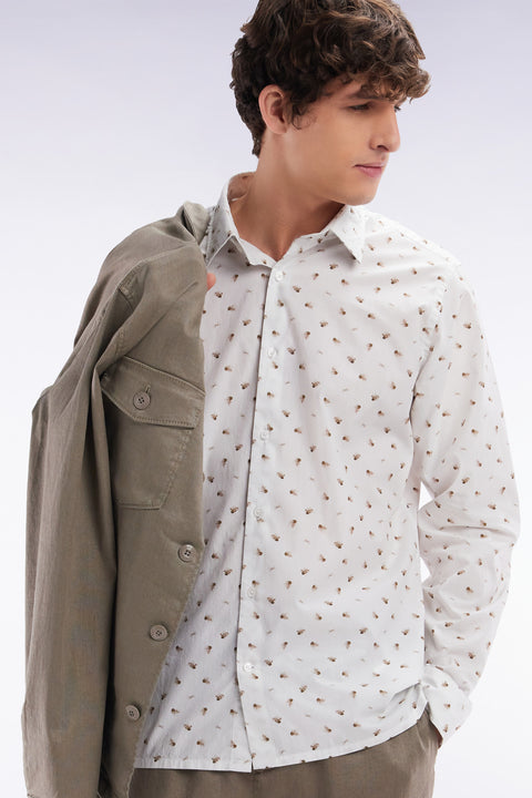 Chemise à micromotifs nœuds en coton sable coupe droite - Image 3