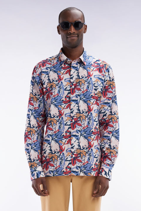 Chemise en popeline de coton imprimé tropical nœud papillon coupe droite - Image 1