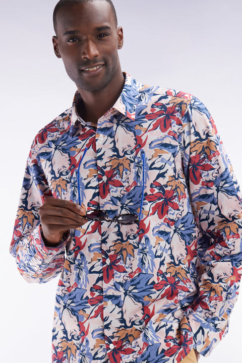 Chemise en popeline de coton imprimé tropical nœud papillon coupe droite - Image 3