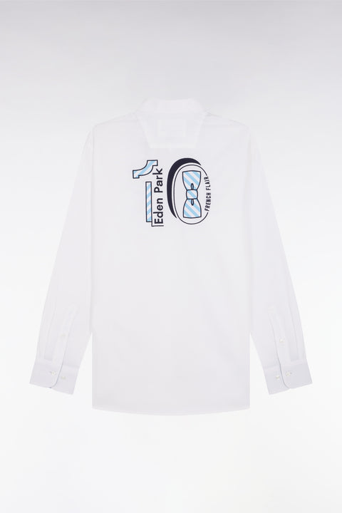 Straight-fit white pinpoint cotton shirt with 10 embroidery - Image 2
