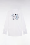 Straight-fit white pinpoint cotton shirt with 10 embroidery