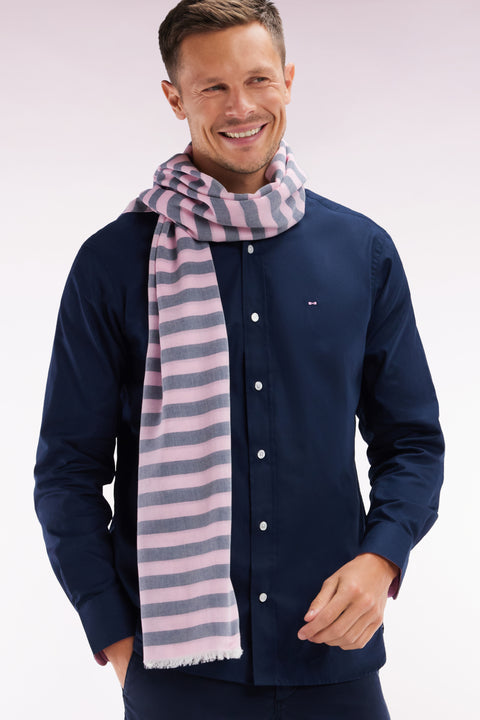 Straight-fit navy pinpoint cotton shirt with 10 embroidery - Image 3