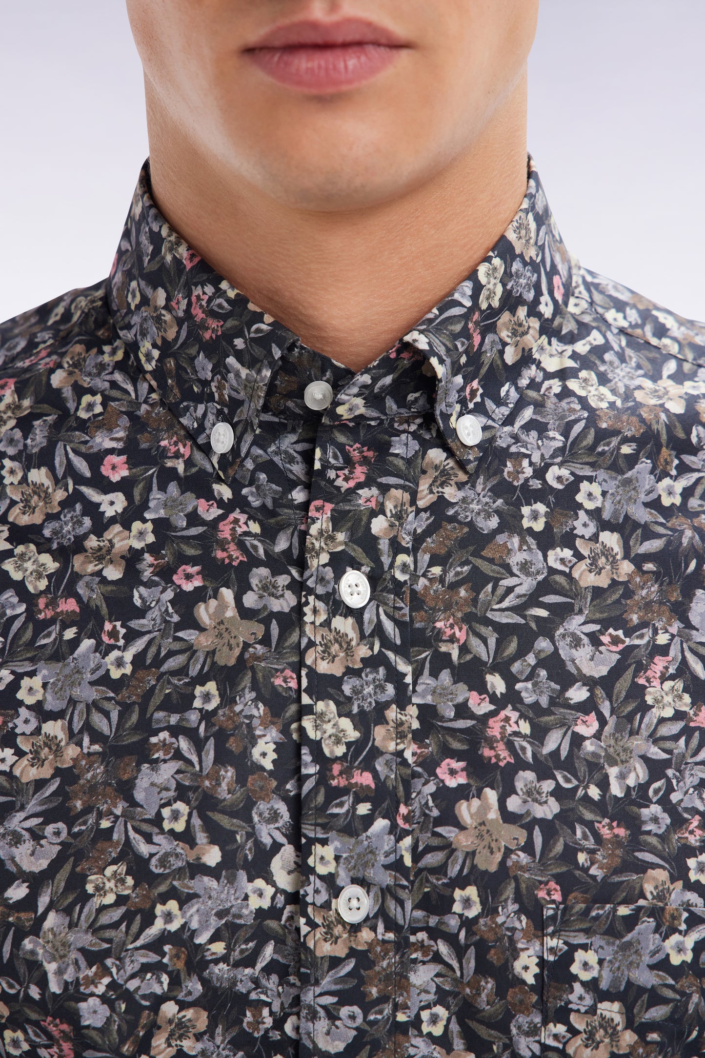 Straight-fit khaki micro print Pima cotton poplin shirt
