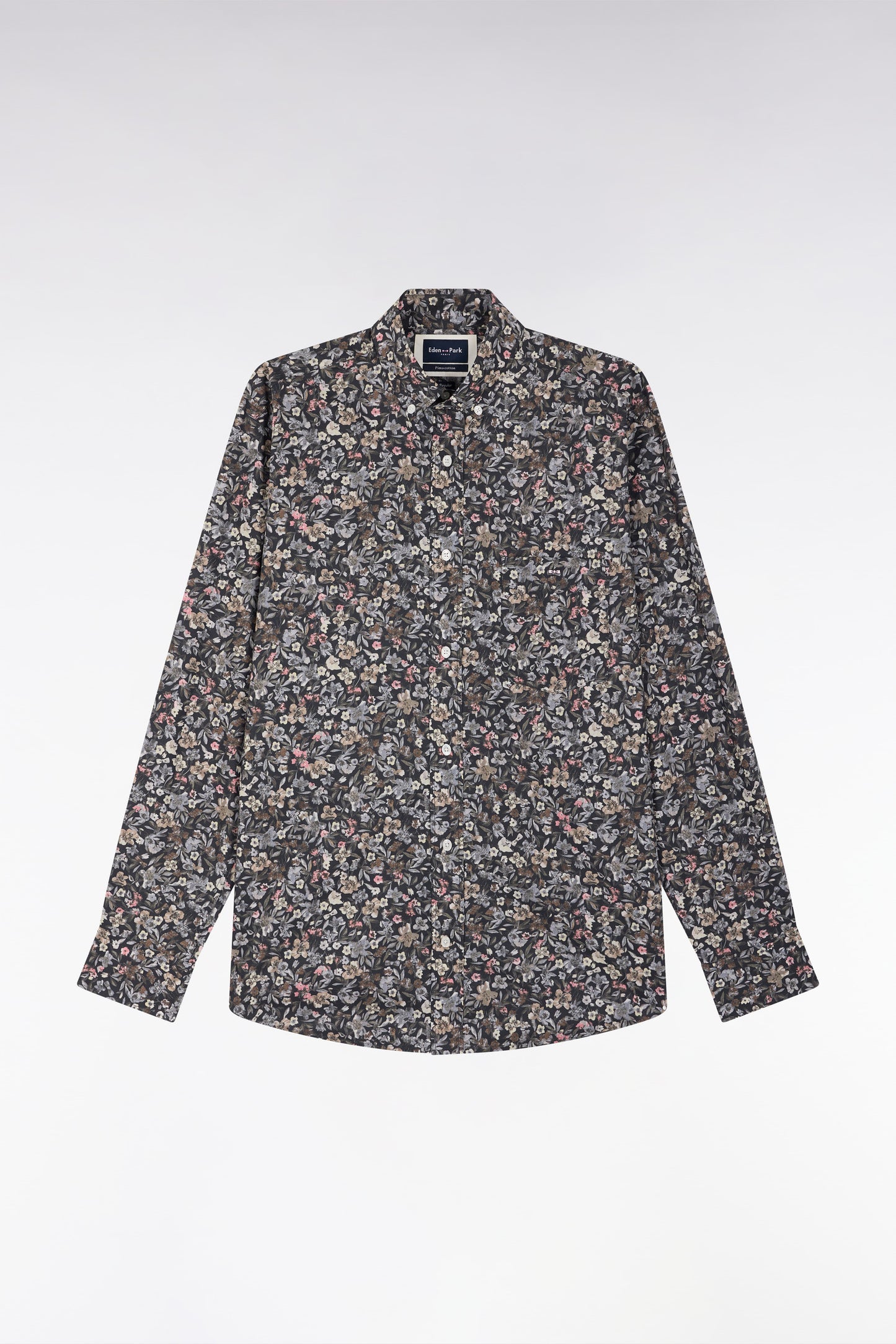 Straight-fit khaki micro print Pima cotton poplin shirt