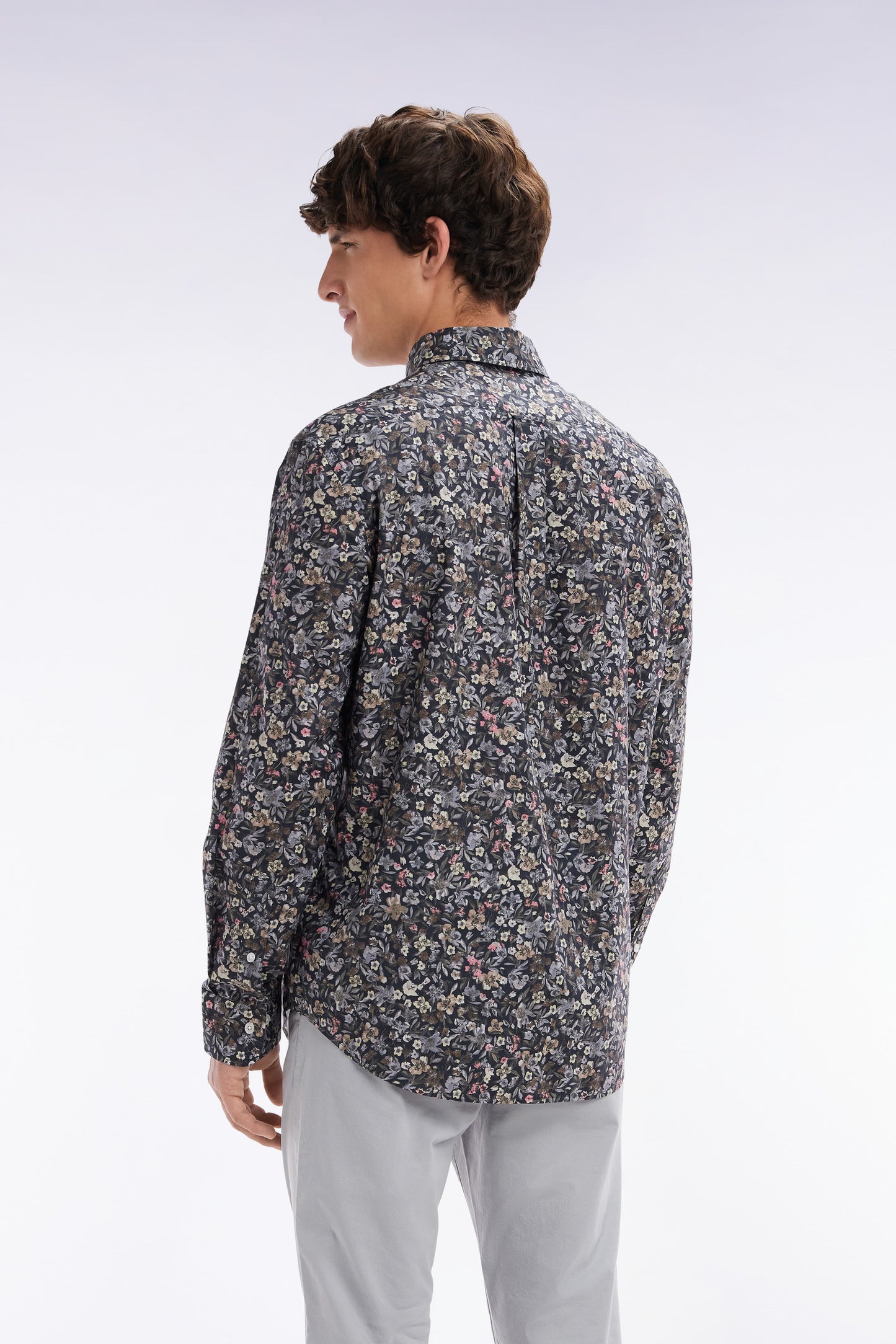 Straight-fit khaki micro print Pima cotton poplin shirt