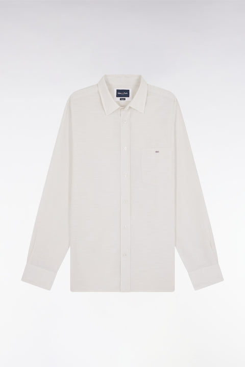 Chemise unie à poche plaquée en coton beige - Image 2