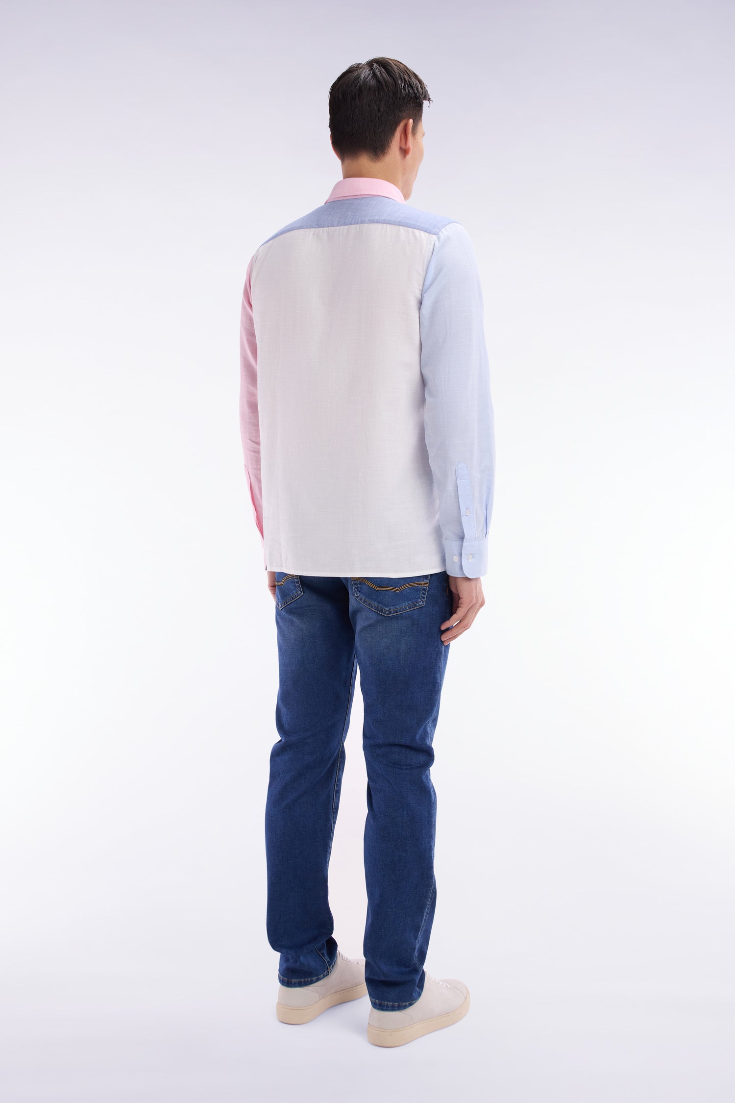 Chemise colorblock bleue et rose coupe droite