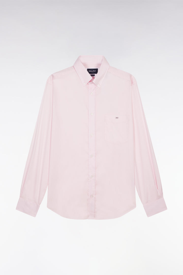 Chemise en twill de coton rose unie coupe droite