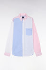 Straight-fit sky blue and pink cotton jacquard and dobby shirt