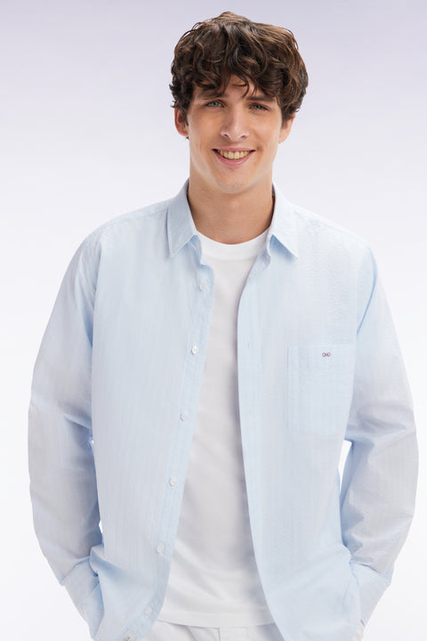 Chemise en coton seersucker rayée ciel coupe droite - Image 2