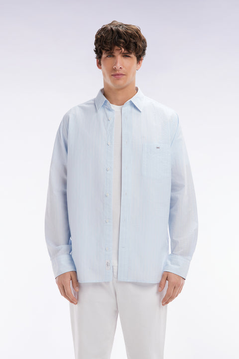 Chemise en coton seersucker rayée ciel coupe droite - Image 1