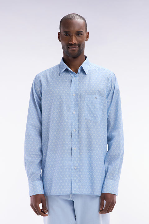 Chemise en popeline de coton ciel imprimé blanc coupe droite - Image 1