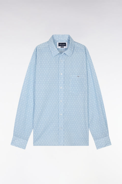 Chemise en popeline de coton ciel imprimé blanc coupe droite - Image 2