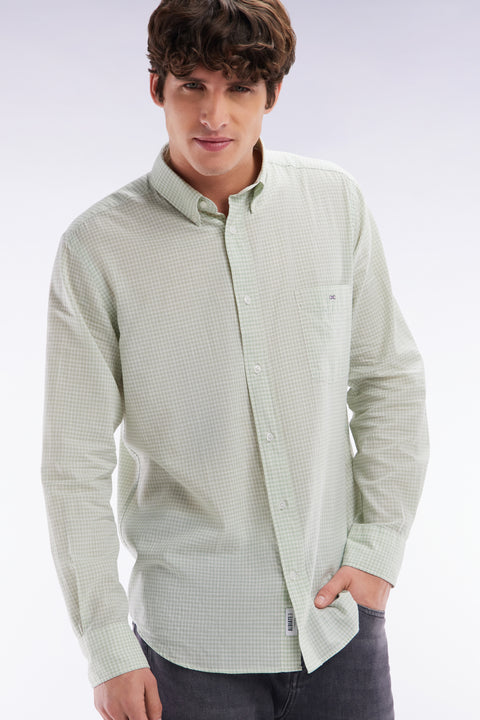 Chemise en popeline de coton à microcarreaux Vichy verts coupe droite - Image 3