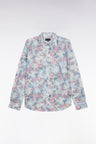 Slim-fit sky blue cotton shirt with floral print