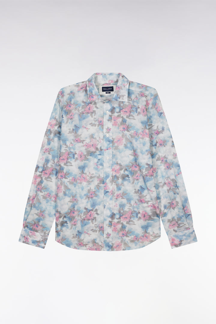 Chemise en coton ciel à imprimé floral coupe ajustée