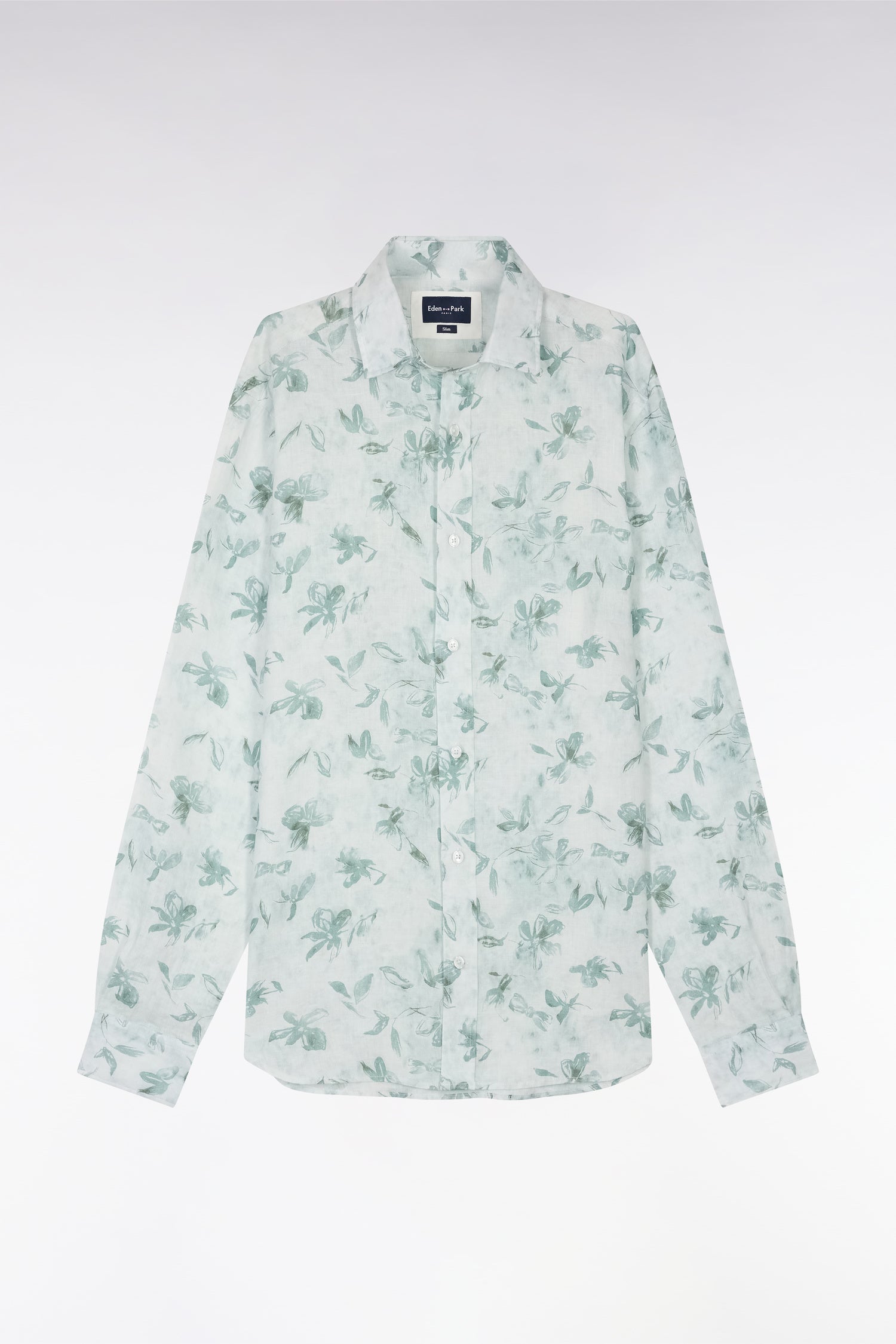 Chemise en lin vert à imprimé floral coupe ajustée