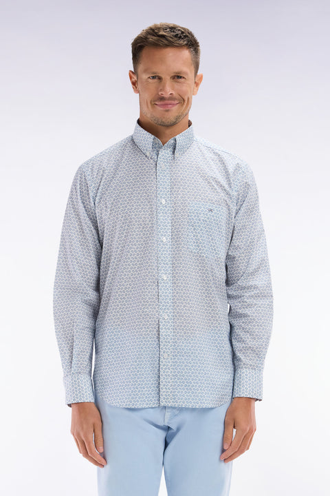 Chemise en popeline de coton à microimprimé graphique gris coupe droite - Image 1
