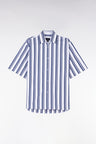 Oversized short-sleeved striped shirt in navy and white cotton