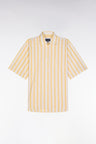 Oversized striped short-sleeved shirt in yellow and white cotton