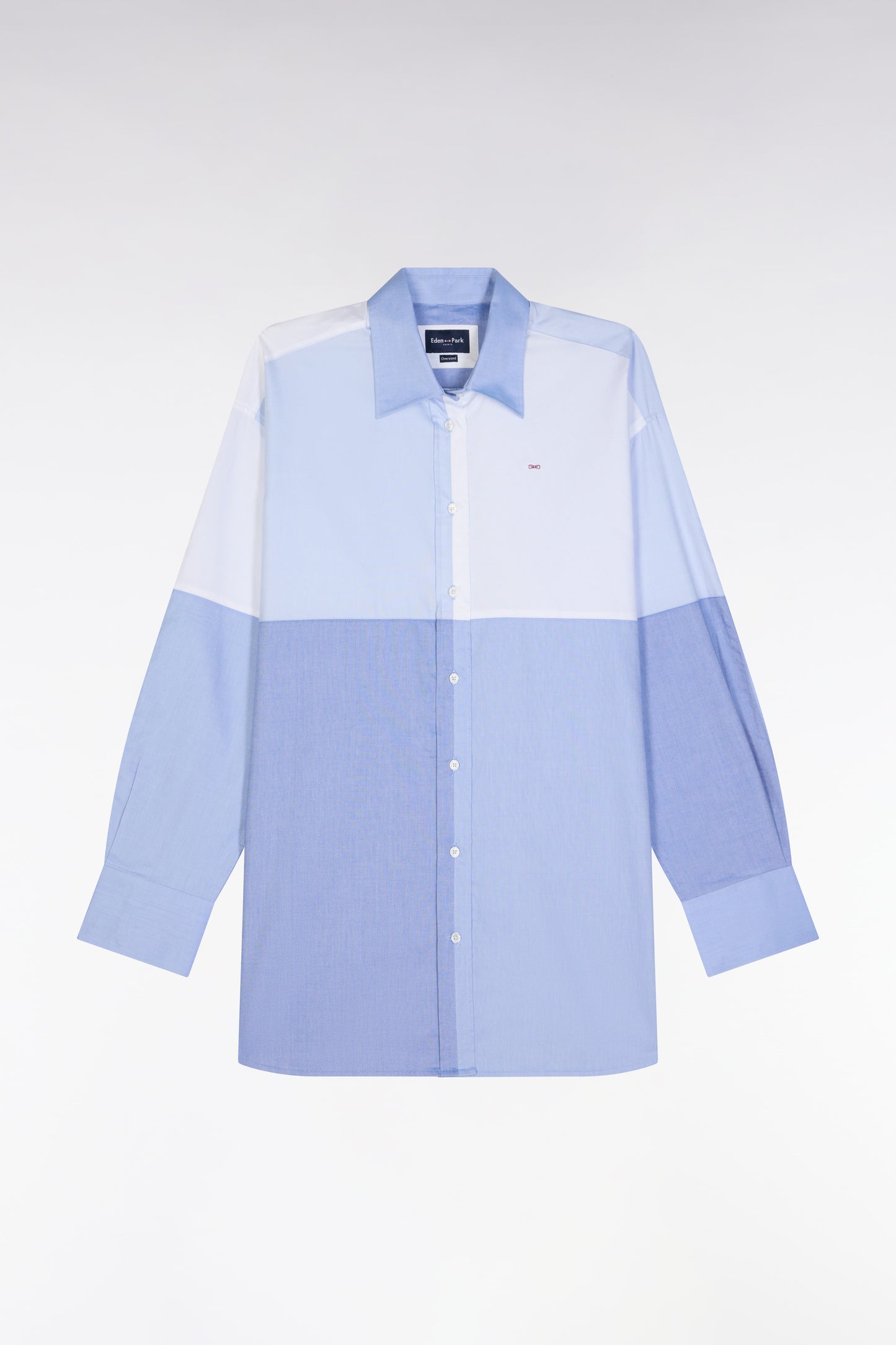 Oversized colorblock shirt in blue cotton poplin