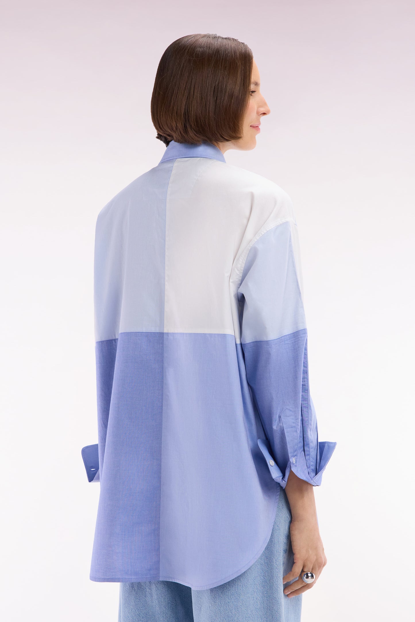 Oversized colorblock shirt in blue cotton poplin