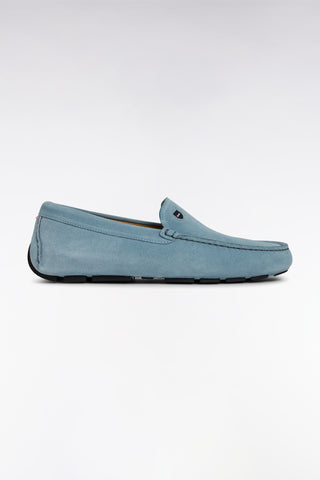 Sky blue suede leather loafers