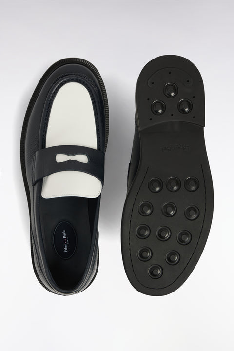 Two-tone black and white pebbled leather loafers - Image 3