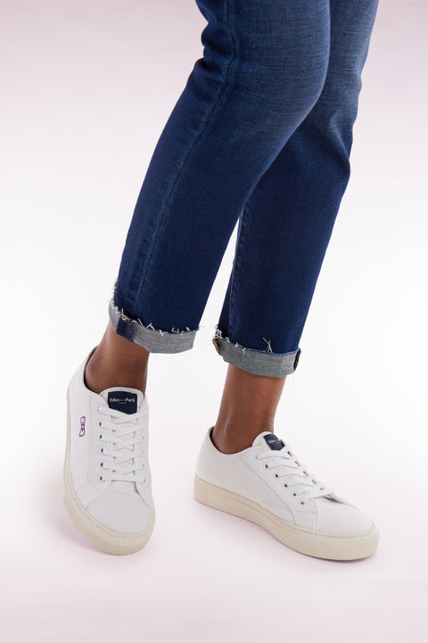 White cotton low-top sneakers - Image 2