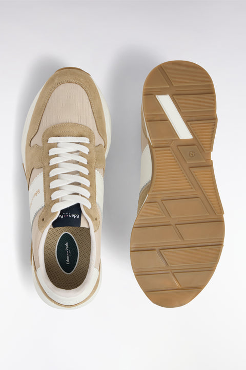 Multi-material sneakers in beige leather - Image 3